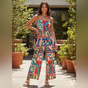 Colorful Geometric Print Jumpsuit